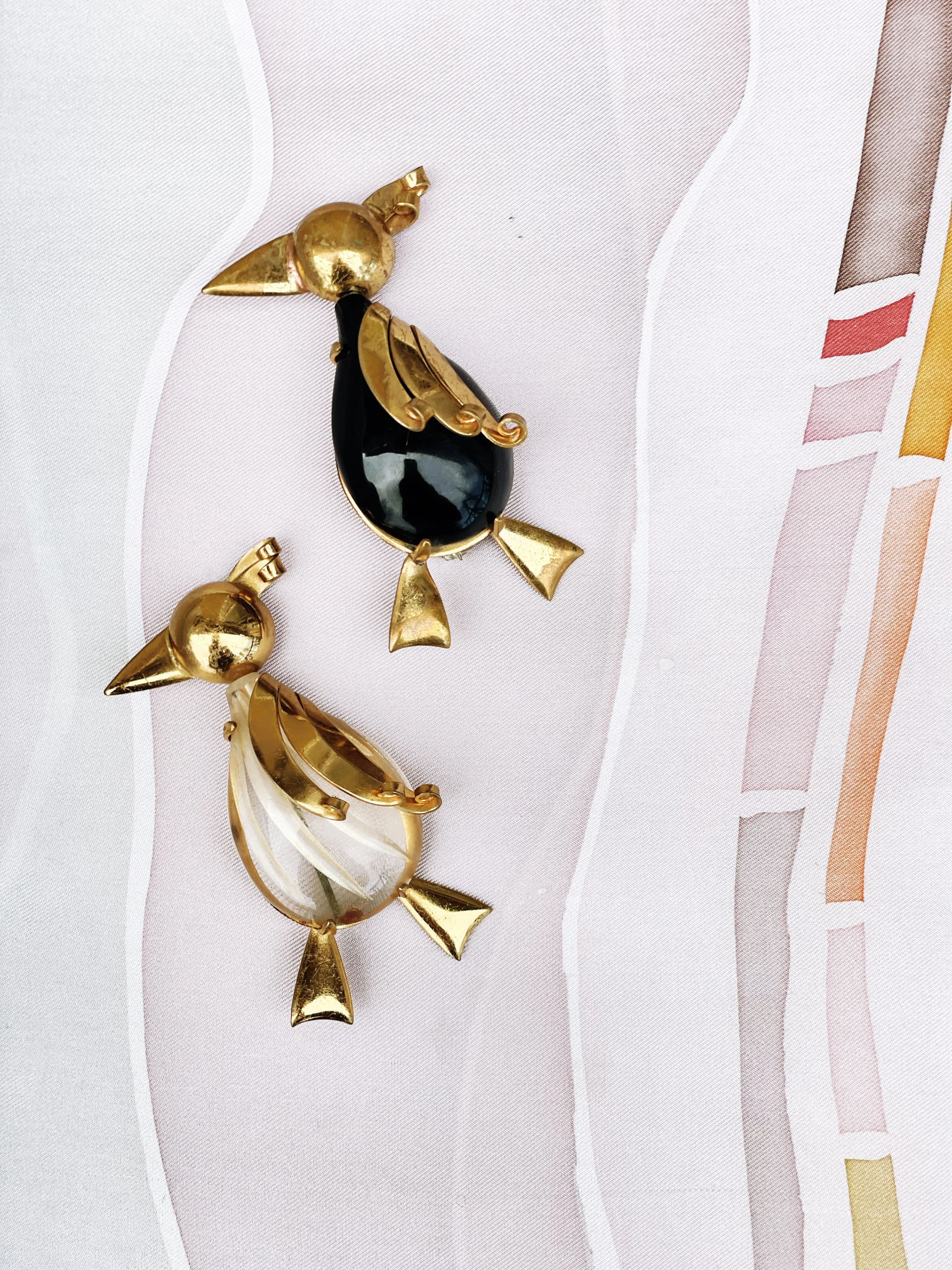 White Art Deco Penguin Brooch