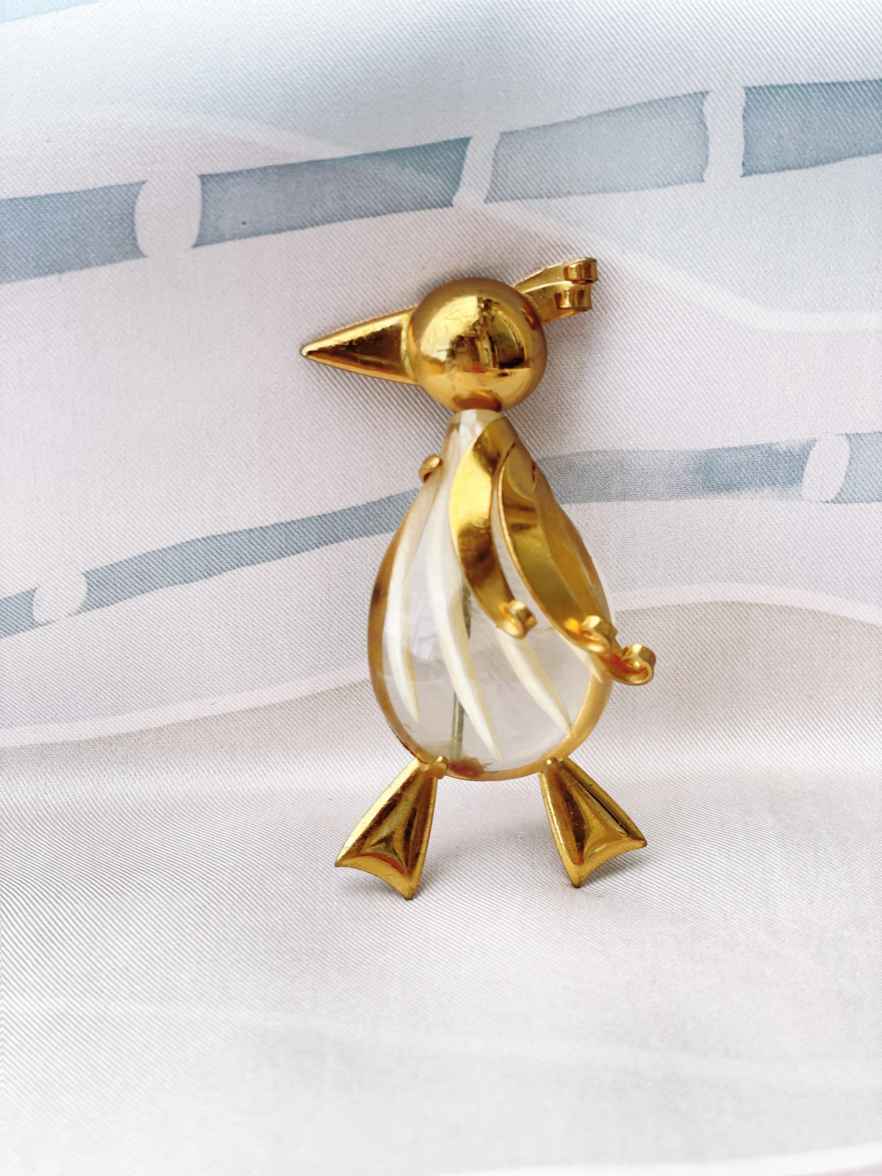 White Art Deco Penguin Brooch