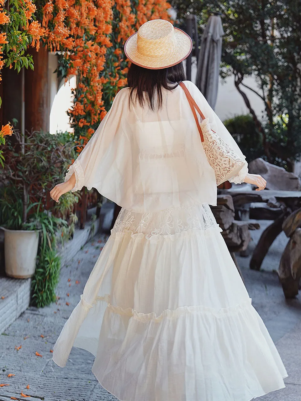 White Bohemian Rhapsody Retro Suspender Top Tassel Skirt 1970S Vintage Set