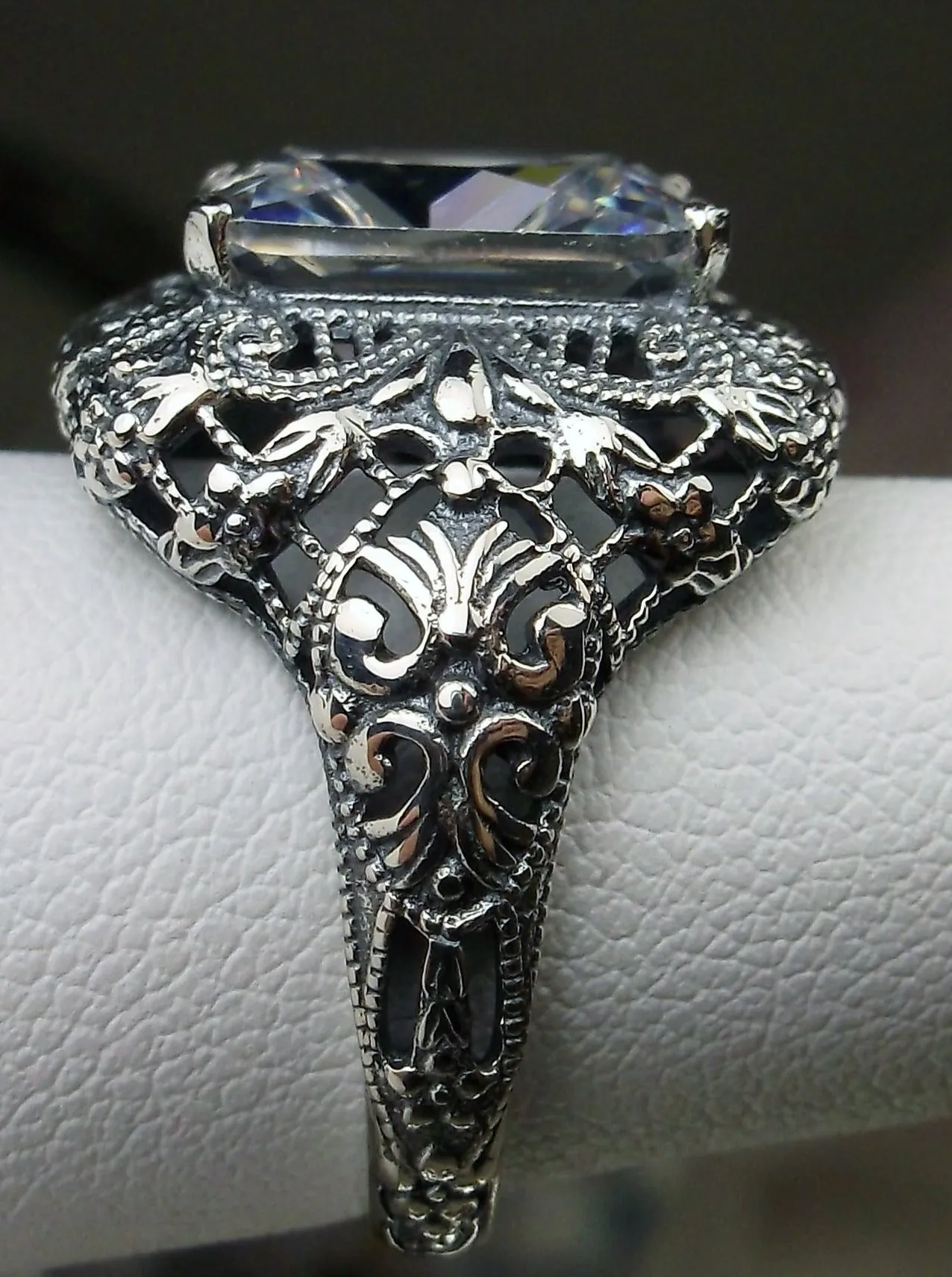 White Cubic Zirconia (CZ) Ring, Intricate Victorian Jewelry #D149