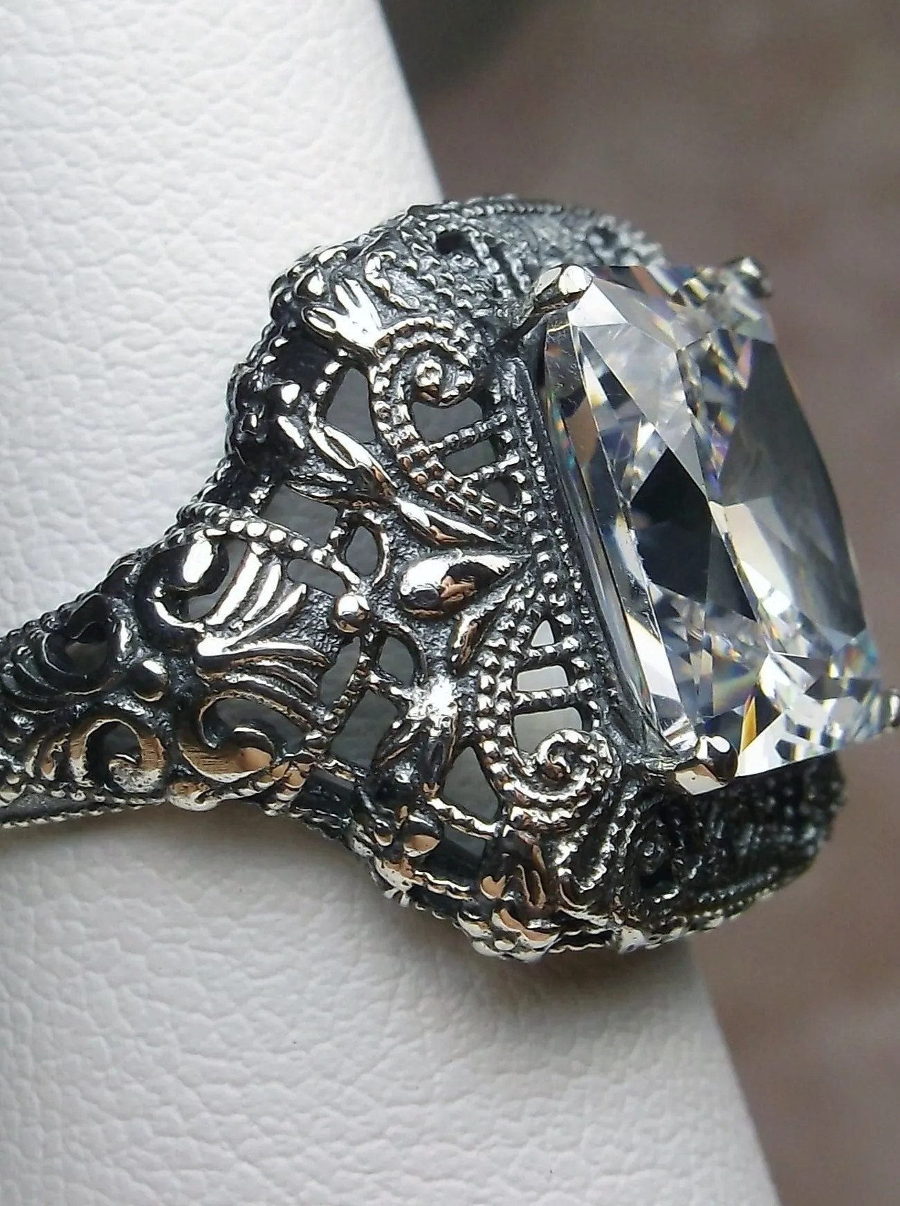 White Cubic Zirconia (CZ) Ring, Intricate Victorian Jewelry #D149