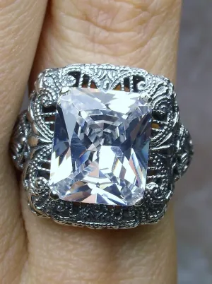White Cubic Zirconia (CZ) Ring, Intricate Victorian Jewelry #D149