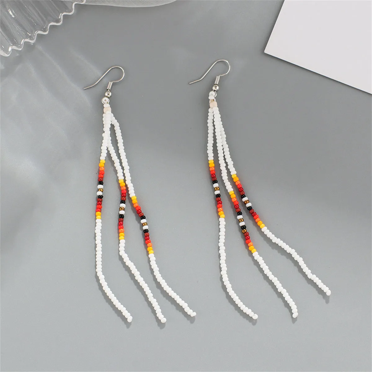 White Howlite & Silver-Plated Tassel Drop Earrings