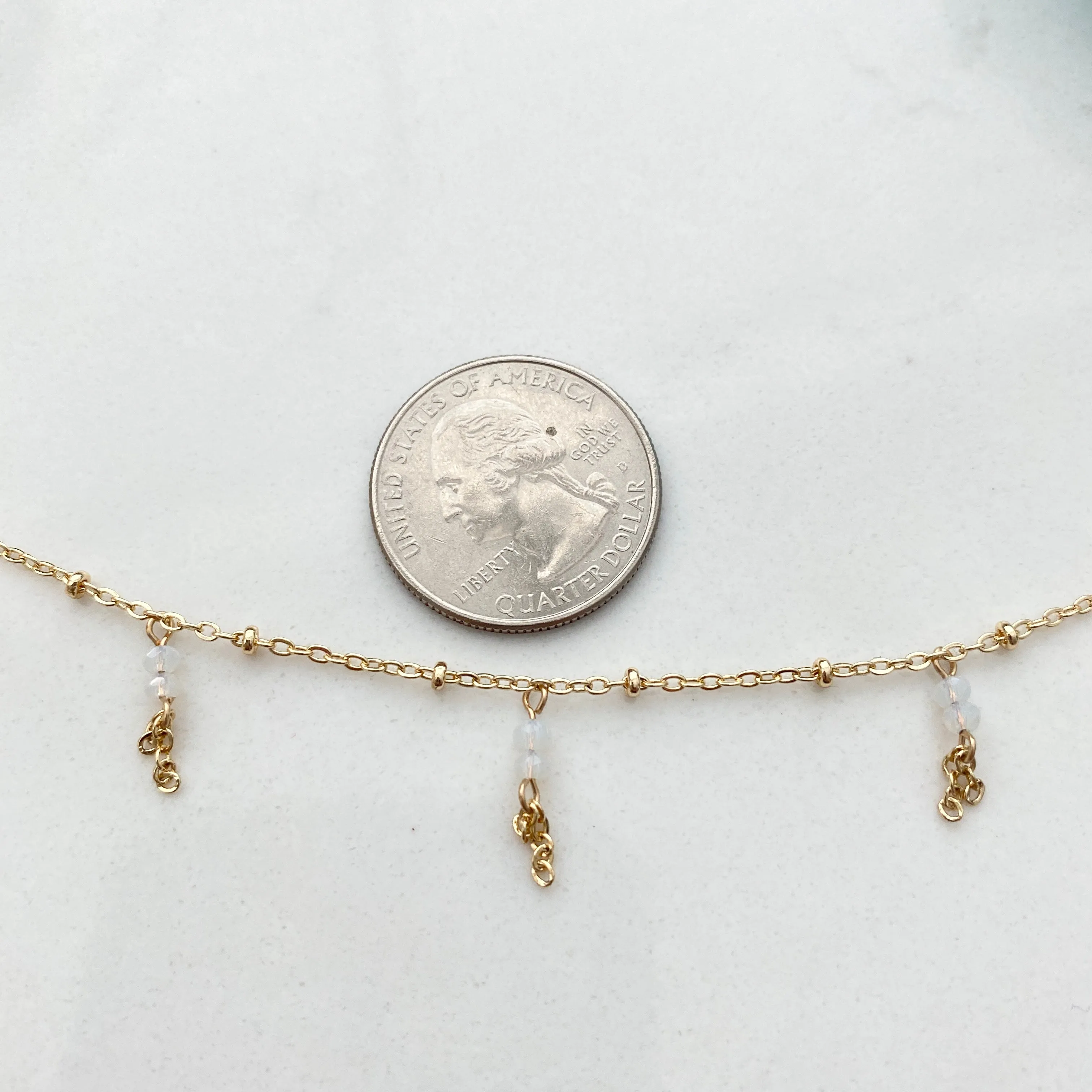 White Mini Beaded Tassel Anklet