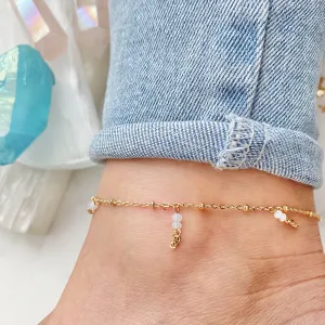 White Mini Beaded Tassel Anklet