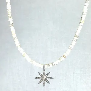 White Silverite Necklace with Diamond Pavé Star