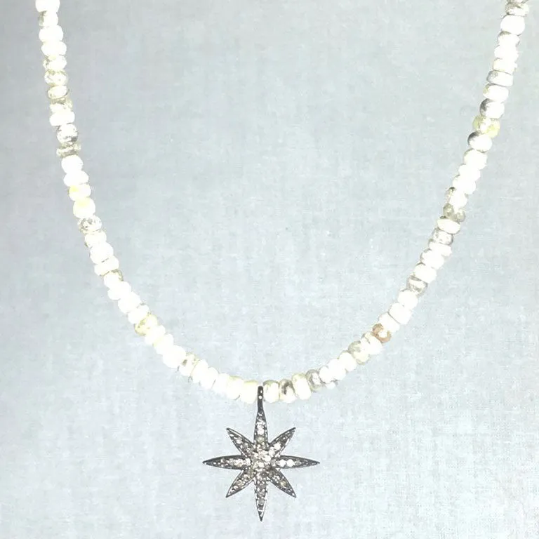 White Silverite Necklace with Diamond Pavé Star