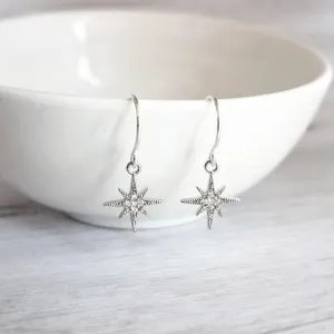 Wishing Star Earrings - North Star earring, Polaris earring, CZ earring, CZ star earring, silver star earring, cubic zirconia, star dangle