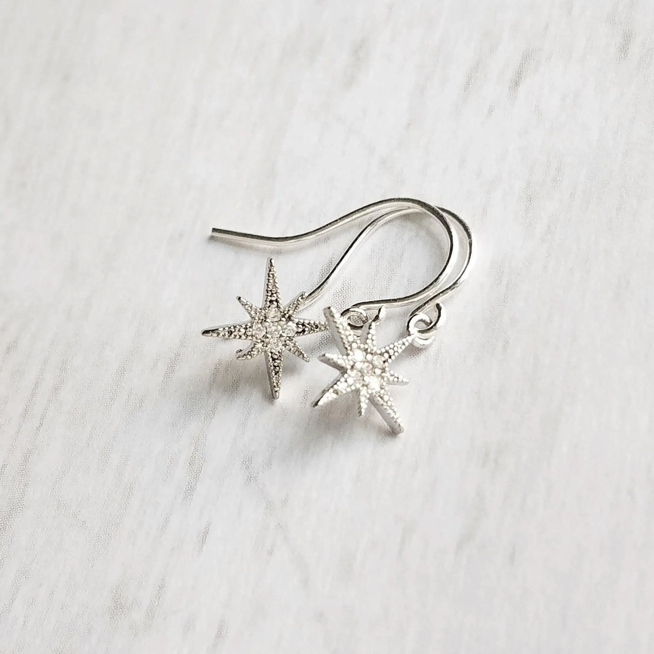 Wishing Star Earrings - North Star earring, Polaris earring, CZ earring, CZ star earring, silver star earring, cubic zirconia, star dangle