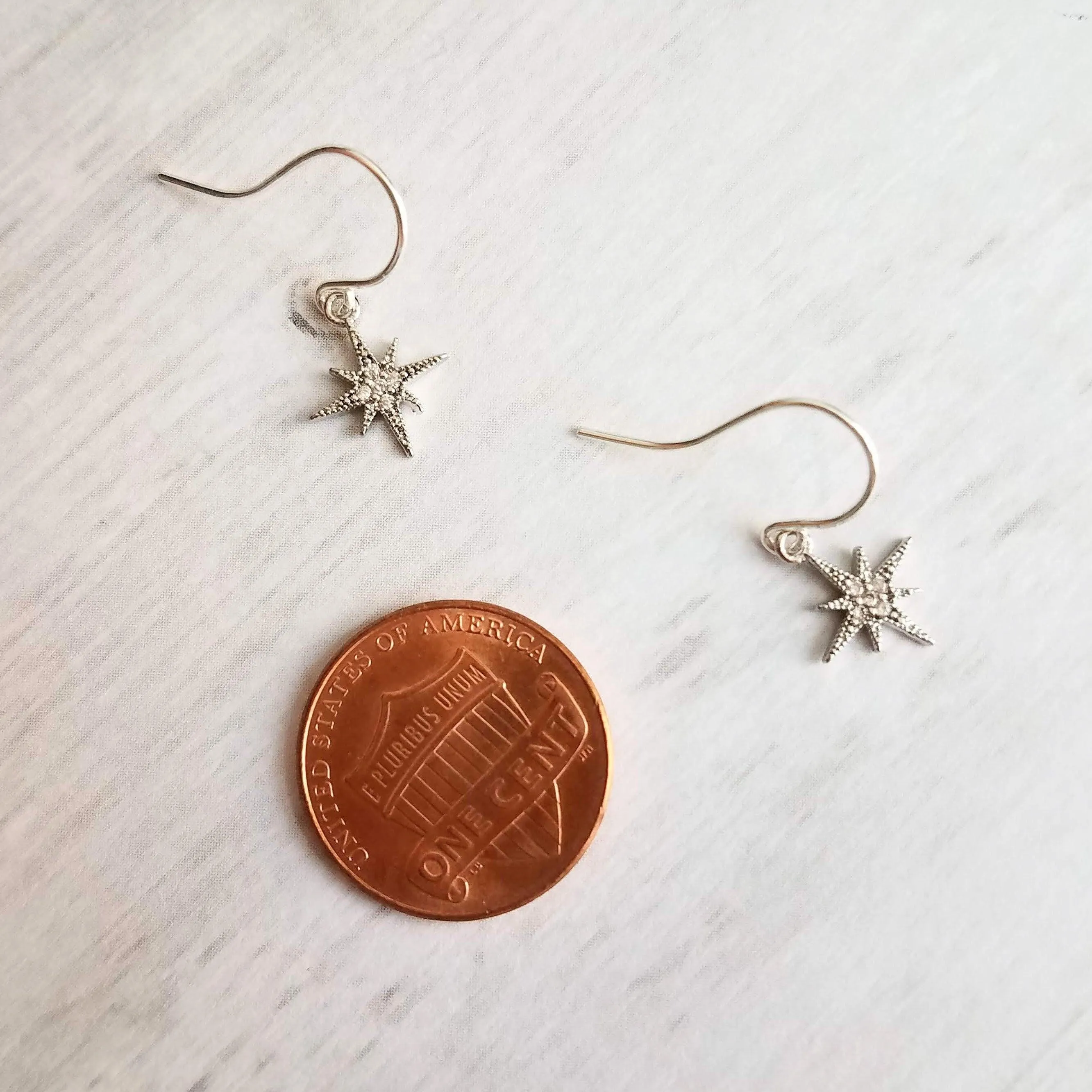 Wishing Star Earrings - North Star earring, Polaris earring, CZ earring, CZ star earring, silver star earring, cubic zirconia, star dangle