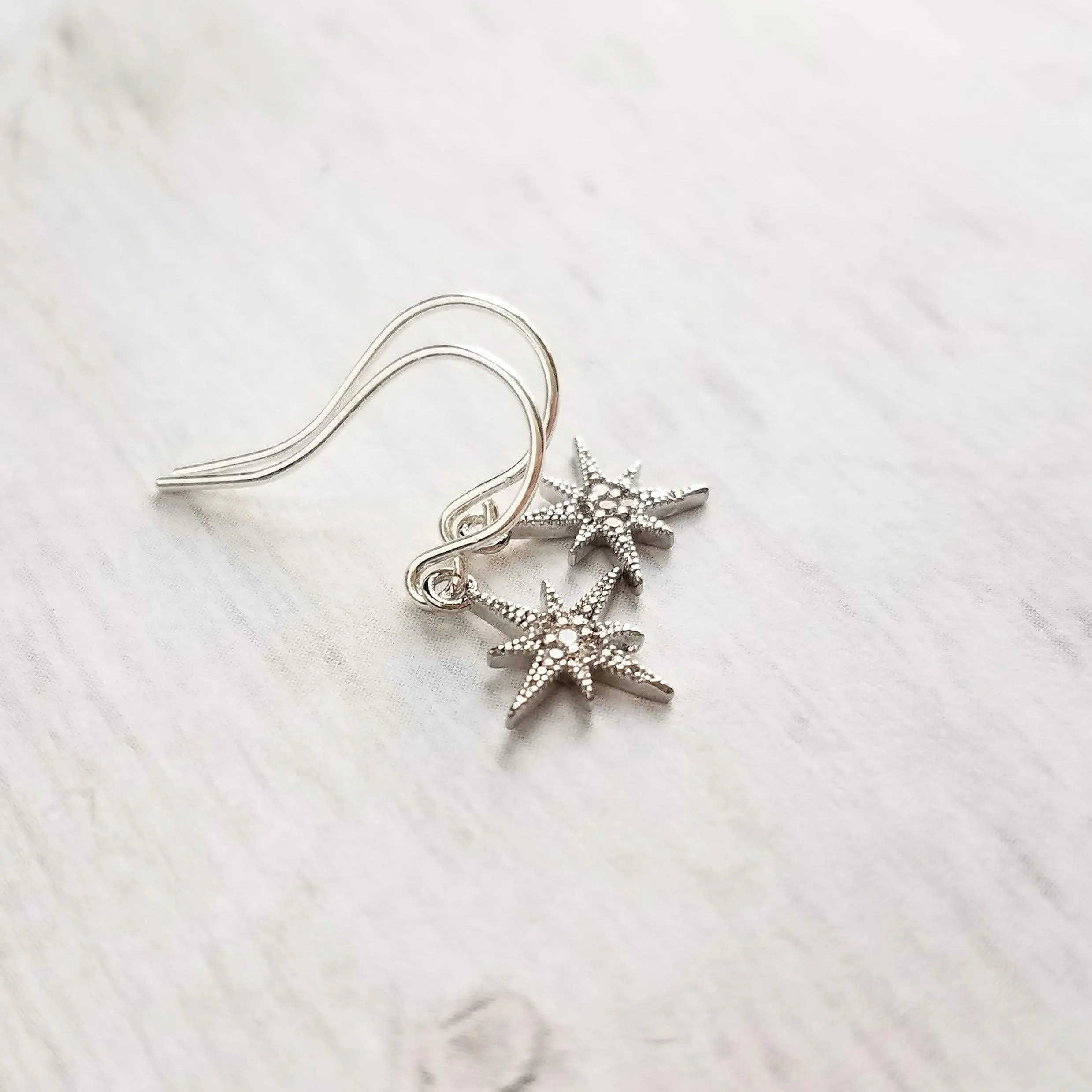 Wishing Star Earrings - North Star earring, Polaris earring, CZ earring, CZ star earring, silver star earring, cubic zirconia, star dangle