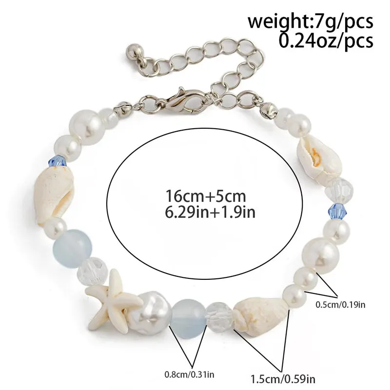 Women's Bohemian Starfish Conch Glass Bead Pearl Bracelets