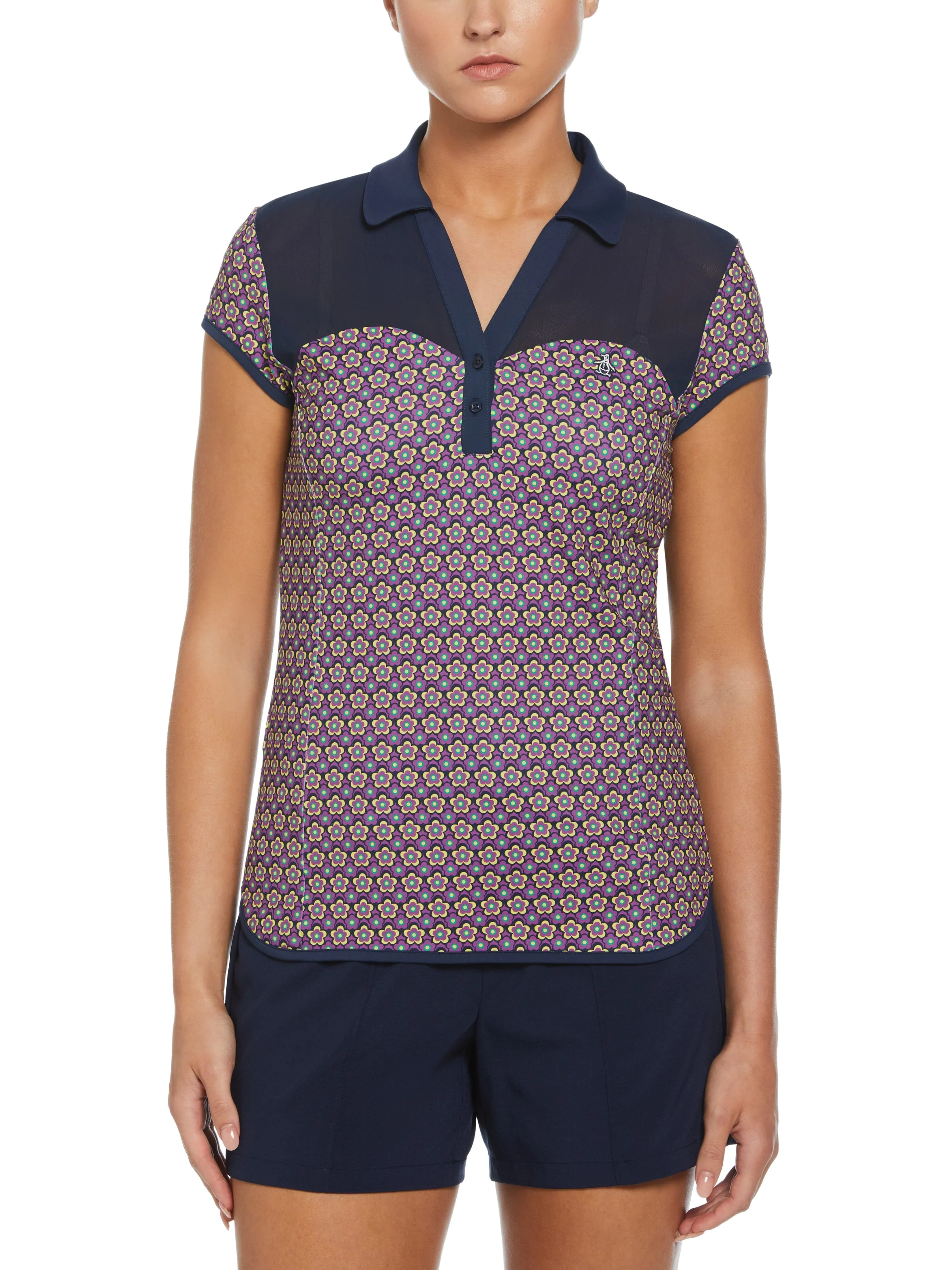 Women's Sweetheart Floral Print Cap Sleeve Polo