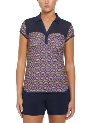 Women's Sweetheart Floral Print Cap Sleeve Polo