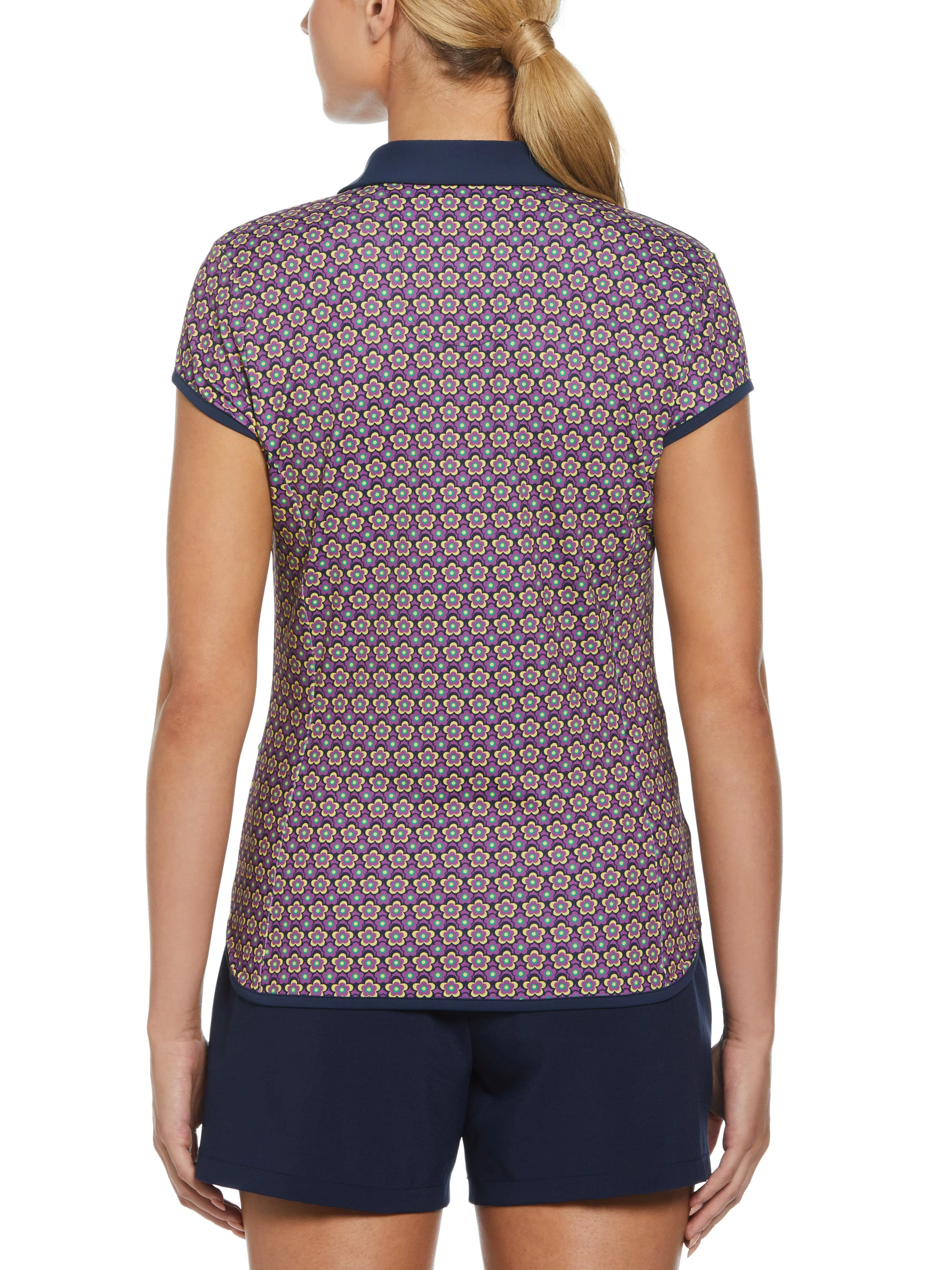 Women's Sweetheart Floral Print Cap Sleeve Polo