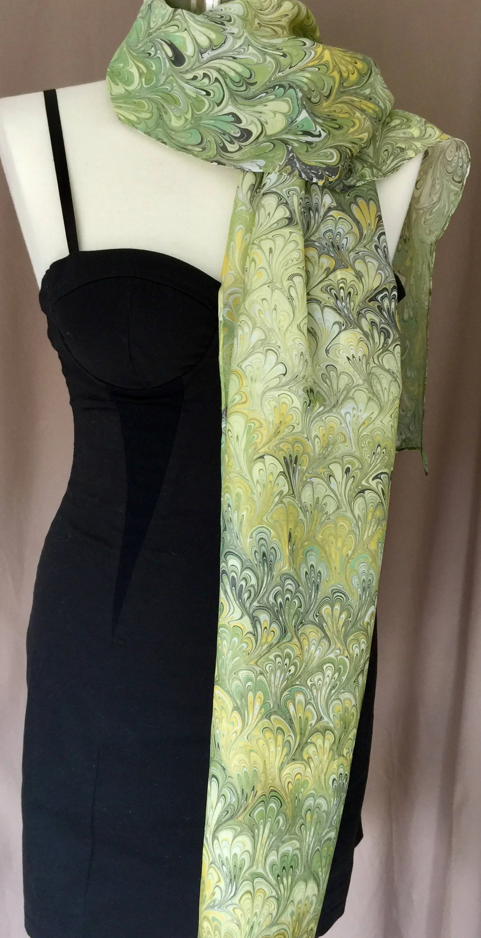 Yellow Green Spring Bouquet.  Habotai Silk 14x72