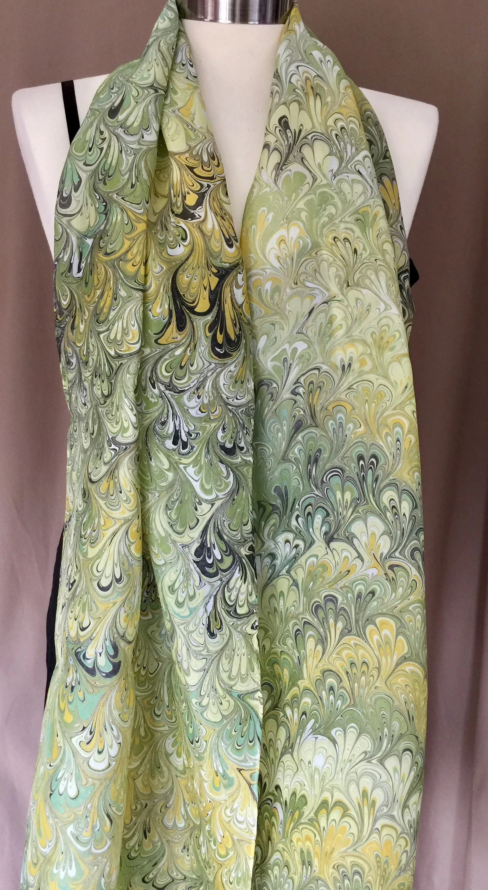 Yellow Green Spring Bouquet.  Habotai Silk 14x72