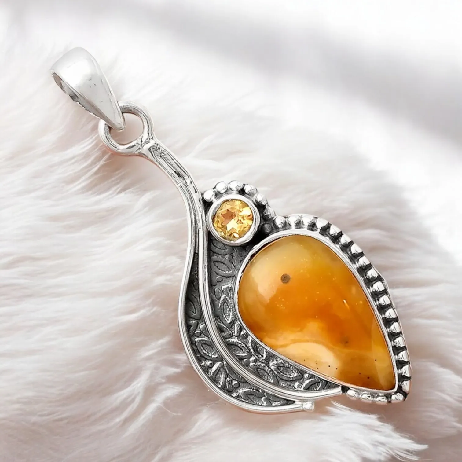 Yellow onyx & Citrine Solid 925 Sterling Silver Pendant
