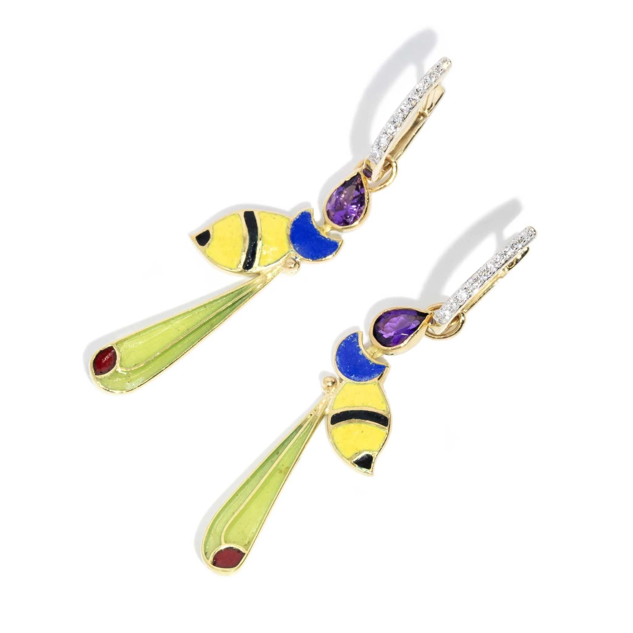 Zorah 1990s 18ct Hornet Drops & 9ct Diamond Hoops
